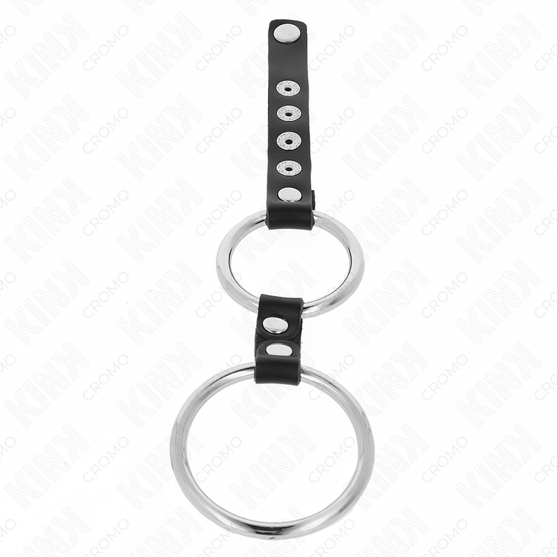 KINK - ANILLO DOBLE DE METAL PARA EL PENE DE 3,8 CM A 5 CM CONECTADO CON CUERO