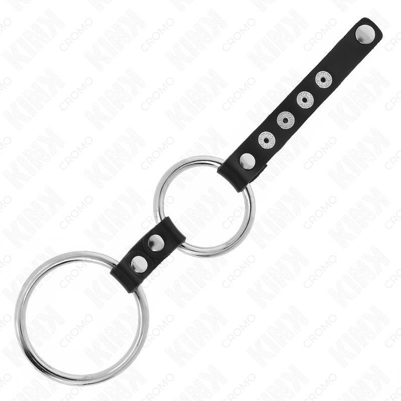 KINK - ANILLO DOBLE DE METAL PARA EL PENE DE 3,8 CM A 5 CM CONECTADO CON CUERO
