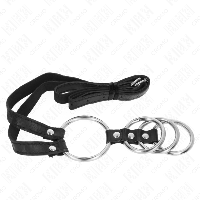 KINK - 4 ANNEAUX PÉNIS MÉTAL CONNECTÉS 3,8 CM À 5 CM AVEC CEINTURE EN CUIR 112 CM