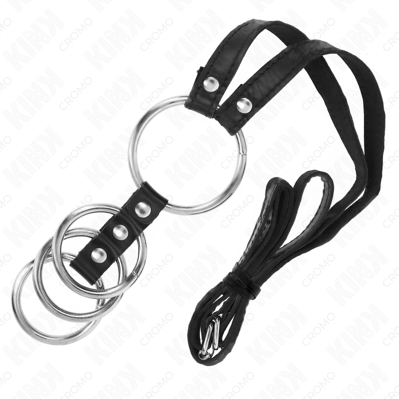 KINK - 4 ANNEAUX PÉNIS MÉTAL CONNECTÉS 3,8 CM À 5 CM AVEC CEINTURE EN CUIR 112 CM