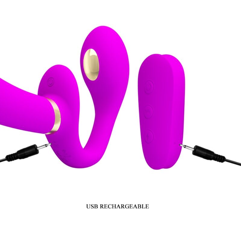 PRETTY LOVE - THUNDERBIRD DOUBLE STRAP-ON VIBRATOR REMOTE CONTROL PURPLE