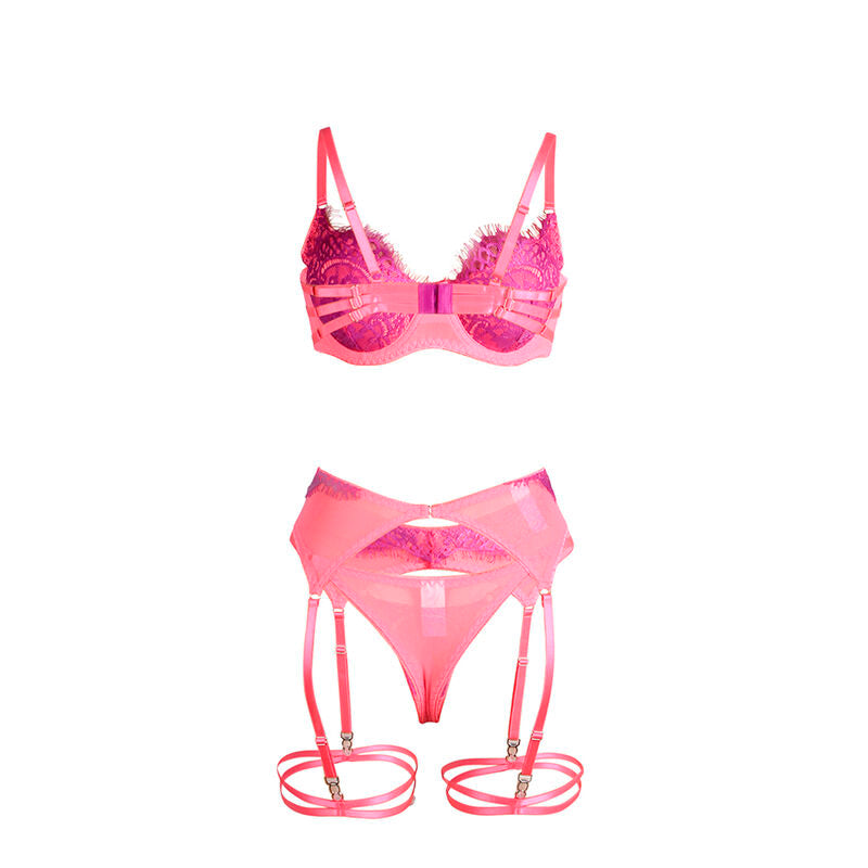 SUBBLIME - 955366 ENSEMBLE SOUTIEN-GORGE AVEC DENTELLE ET LIGNES JARRETELLES ROSE ET VIOLET L/XL