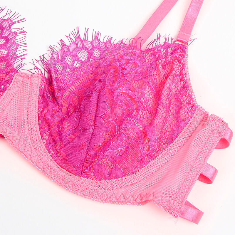 SUBBLIME - 955366 ENSEMBLE SOUTIEN-GORGE AVEC DENTELLE ET LIGNES JARRETELLES ROSE ET VIOLET L/XL