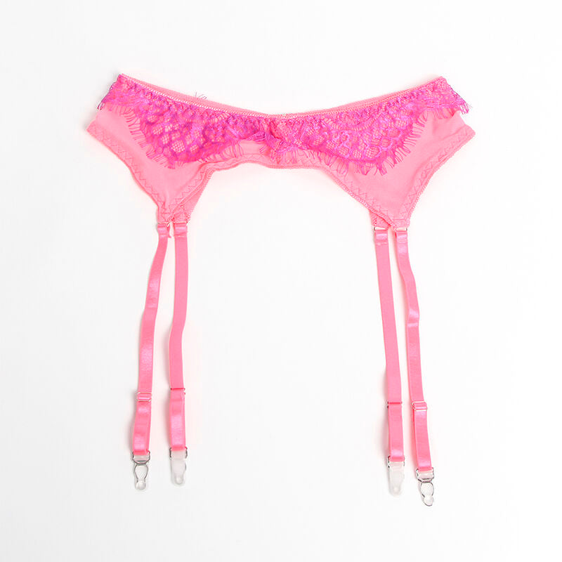SUBBLIME - 955366 ENSEMBLE SOUTIEN-GORGE AVEC DENTELLE ET LIGNES JARRETELLES ROSE ET VIOLET L/XL