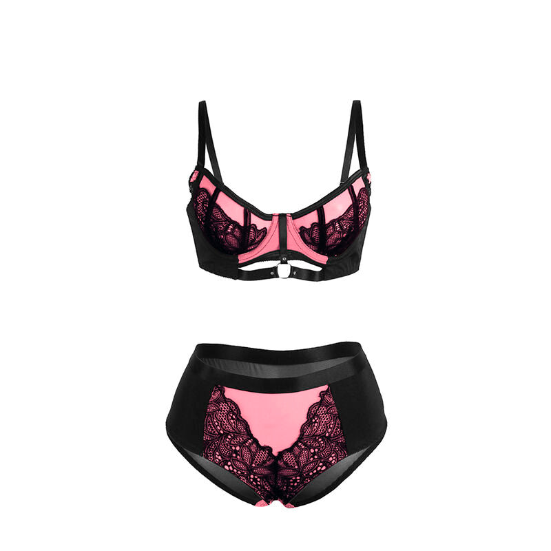 SUBBLIME - 955571 ENSEMBLE SOUTIEN-GORGE EN CUIR VERNI ROSE AVEC FERMETURE ÉCLAIR, TAILLE S/M