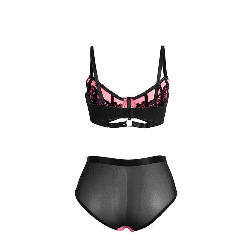 SUBBLIME - 955571 ENSEMBLE SOUTIEN-GORGE EN CUIR VERNI ROSE AVEC FERMETURE ÉCLAIR, TAILLE S/M