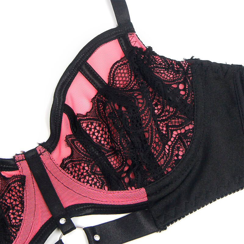 SUBBLIME - 955571 ENSEMBLE SOUTIEN-GORGE EN CUIR VERNI ROSE AVEC FERMETURE ÉCLAIR, TAILLE S/M