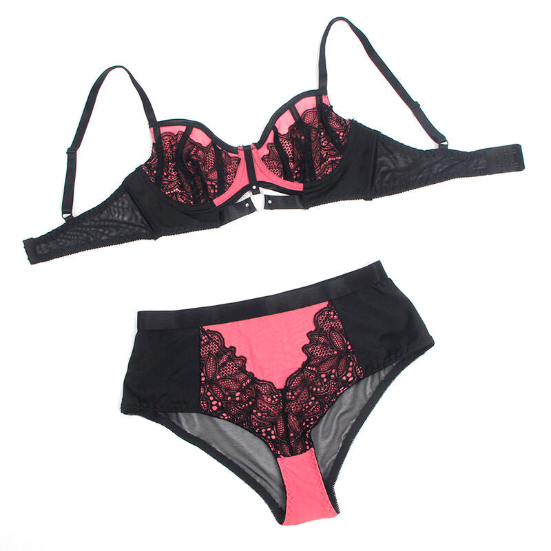SUBBLIME - 955571 ENSEMBLE SOUTIEN-GORGE EN CUIR VERNI ROSE AVEC FERMETURE ÉCLAIR, TAILLE S/M