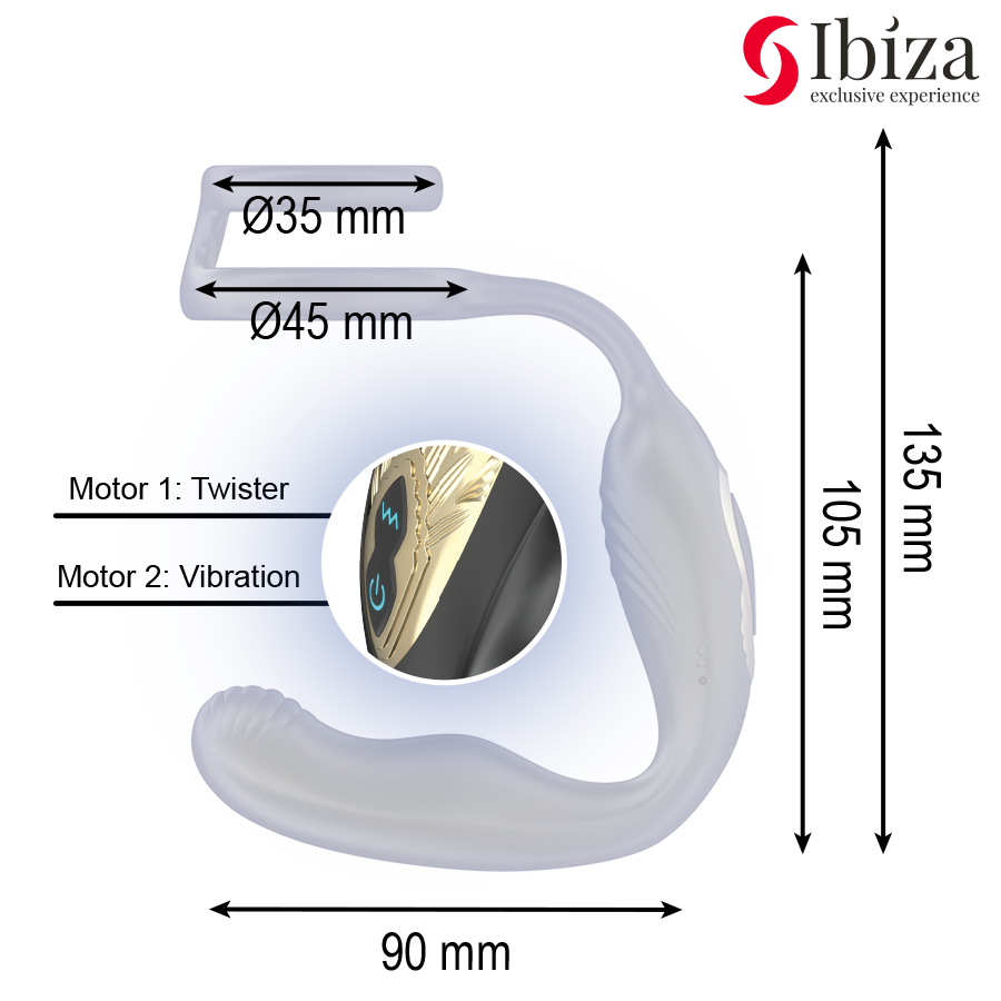 IBIZA - WIGGLE REMOTE CONTROLLED ROTATING ANAL PLUG WITH PERINEAL VIBRATION AND PENIS ENHANCING RINGS