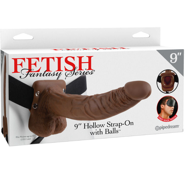 FETISH FANTASY SERIES - SÉRIE 9 HOLLOW STRAP-ON AVEC COUILLES 22,9 CM MARRON