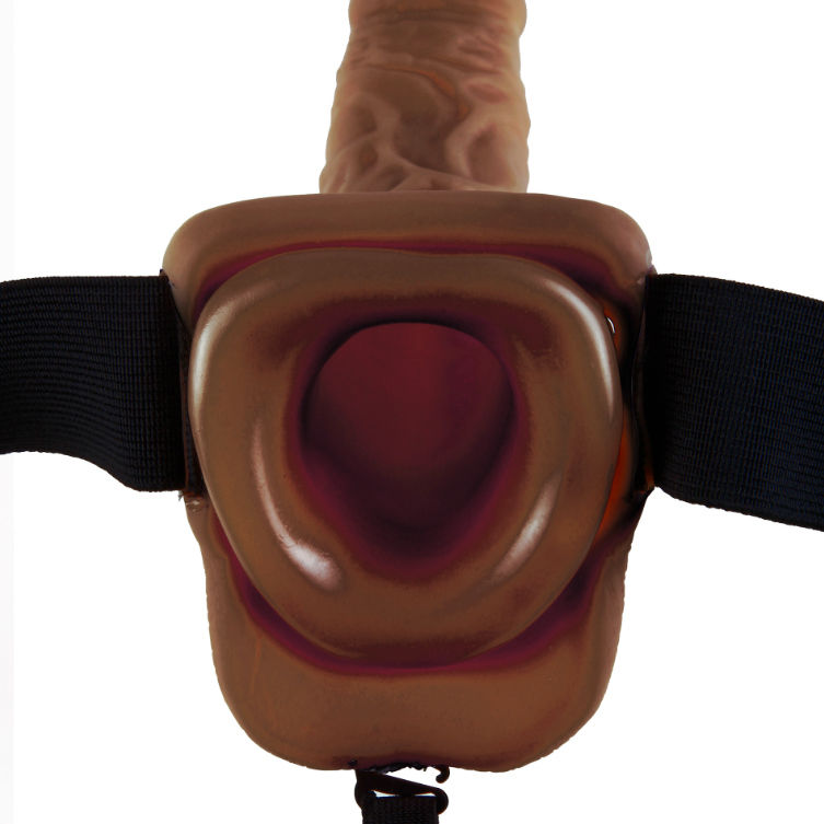 FETISH FANTASY SERIES - SÉRIE 9 HOLLOW STRAP-ON AVEC COUILLES 22,9 CM MARRON