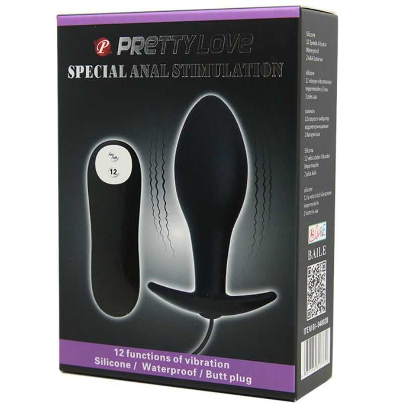 PRETTY LOVE - PLUG ANAL ANCRE EN SILICONE 12 MODES DE VIBRATIONS NOIR