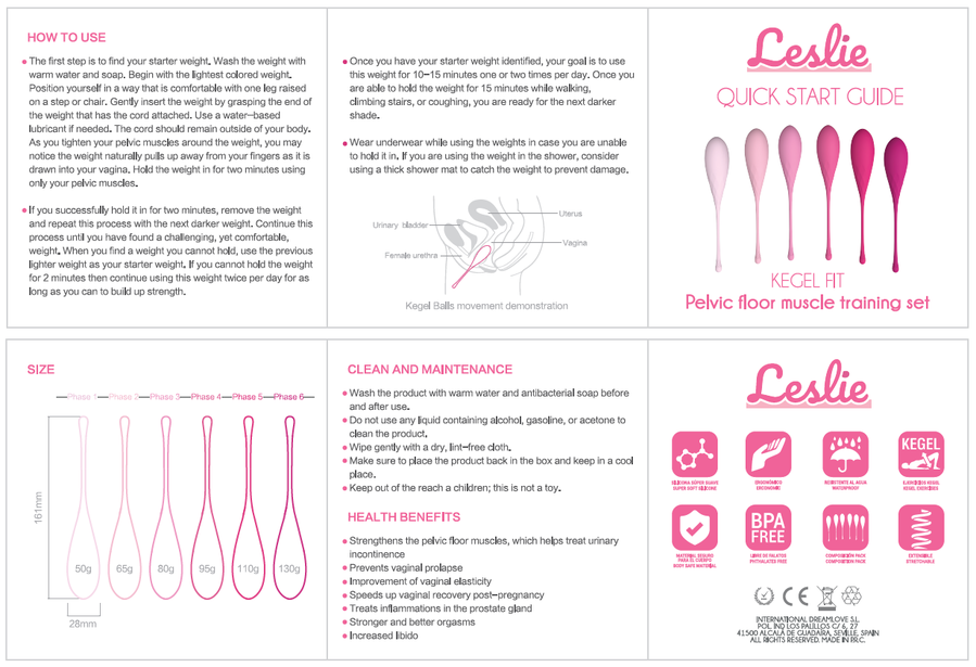 LESLIE - KEGEL FIT KIT D'ENTRAÎNEMENT DES MUSCLES PELVIENNES 6 POIDS
