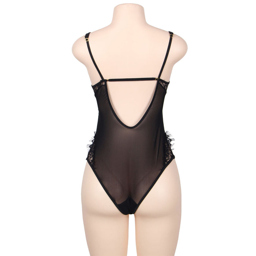 SUBBLIME - QUEEN PLUS TEDDY NOIR EN DENTELLE FLORALE ET À FRANGES