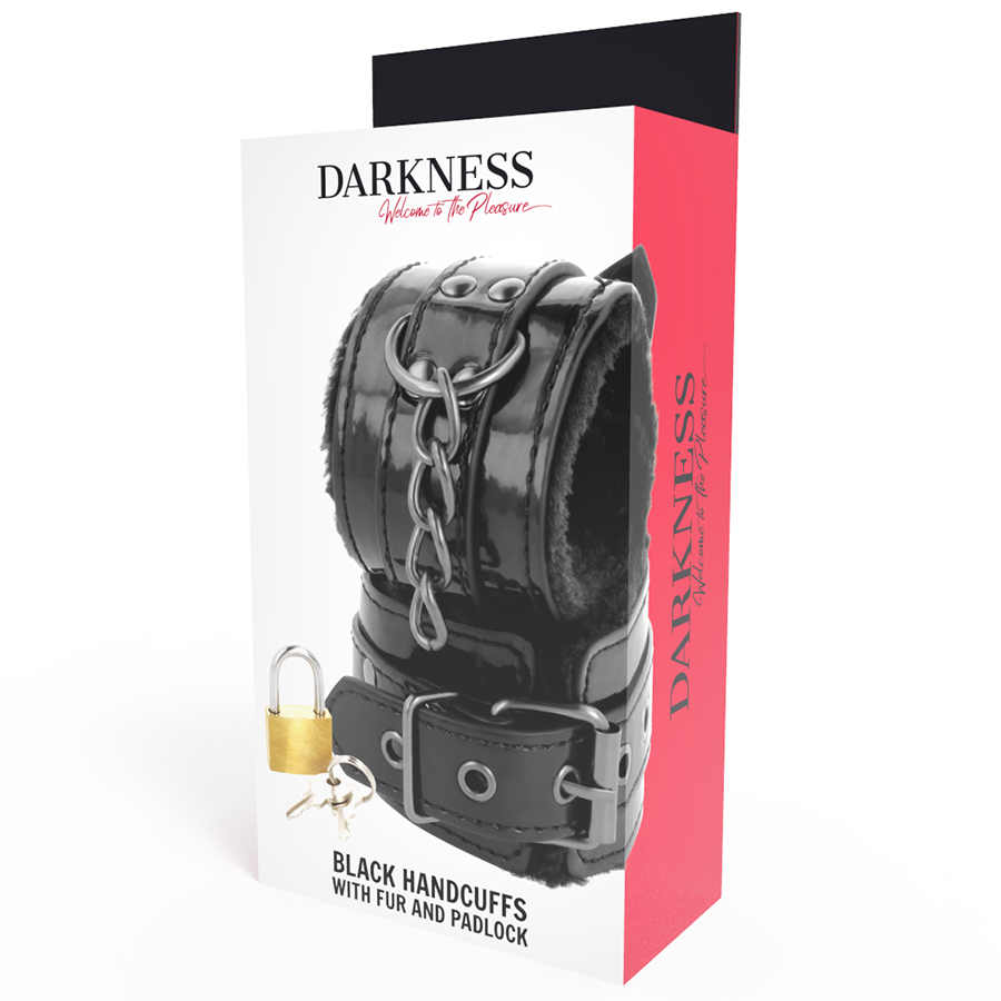 OBSCURITÉ - MENOTTES EN CUIR NOIR RÉGLABLES AVEC CADENAS