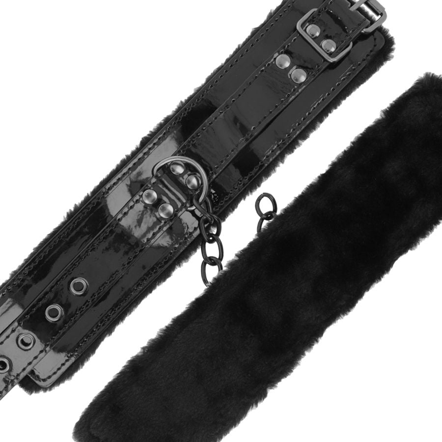 OBSCURITÉ - MENOTTES EN CUIR NOIR RÉGLABLES AVEC CADENAS