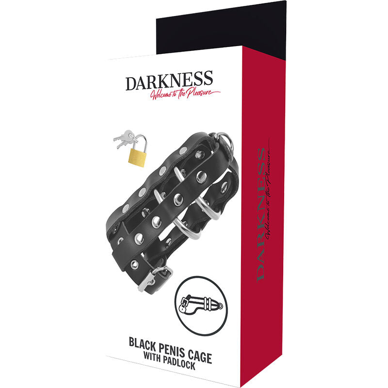 DARKNESS - CAGE DE CHASTETÉ EN CUIR AVEC VERROU