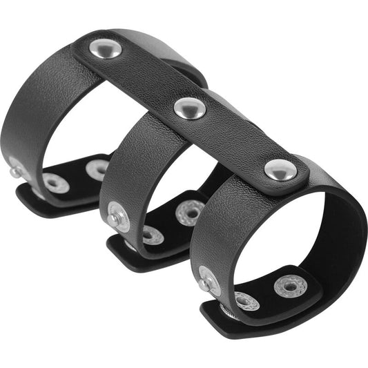 DARKNESS - ANILLO DOBLE DE CUERO AJUSTABLE PARA PENE Y TESTÍCULOS