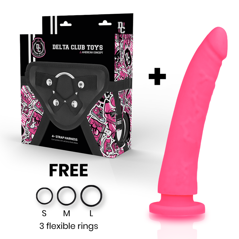 DELTA CLUB - JUGUETES ARNÉS + DONG SILICONA ROSA 20 CM -O- 4 CM